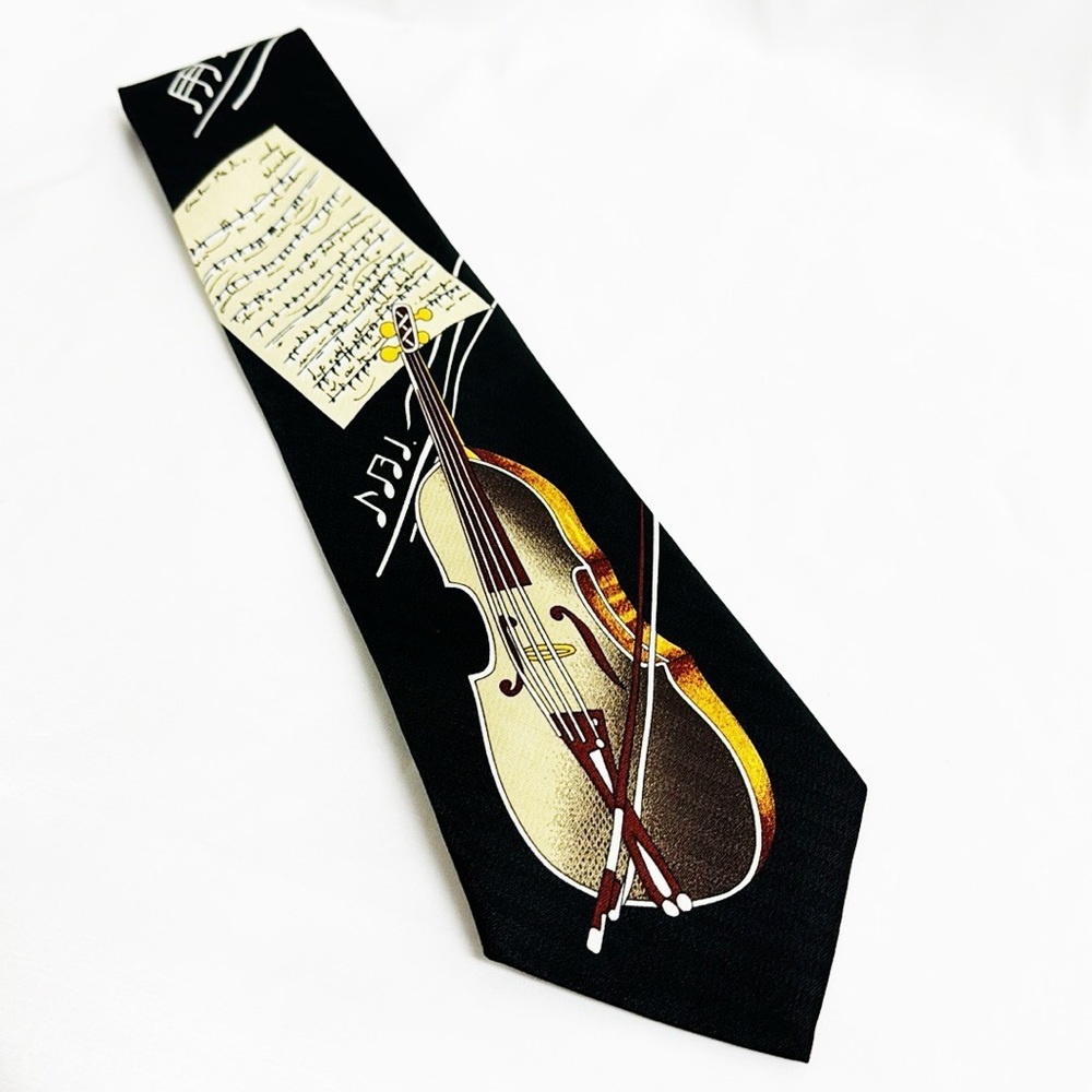 Mens Tie A. ROGERS Graphic Viola Wide Tie Black Silk EUC